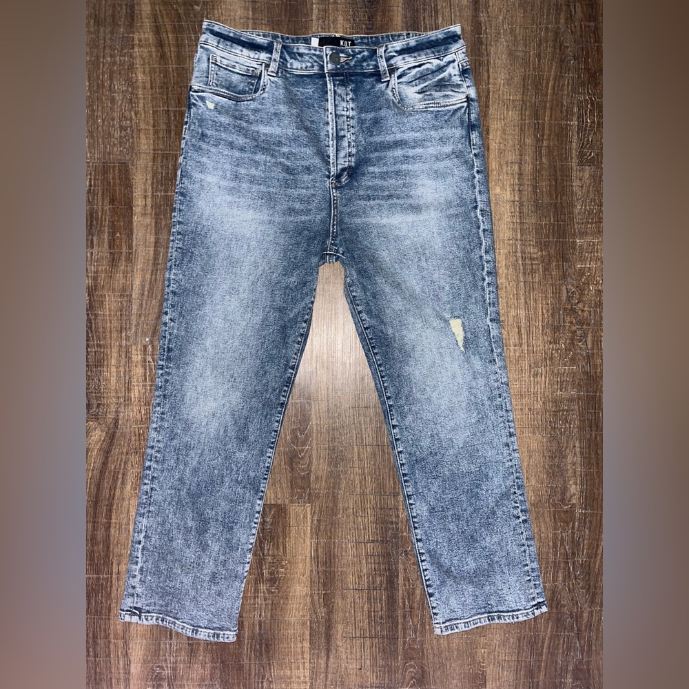 KUT From The Kloth High Rise Rosa Ankle Vintage Straight Black Distressed 14